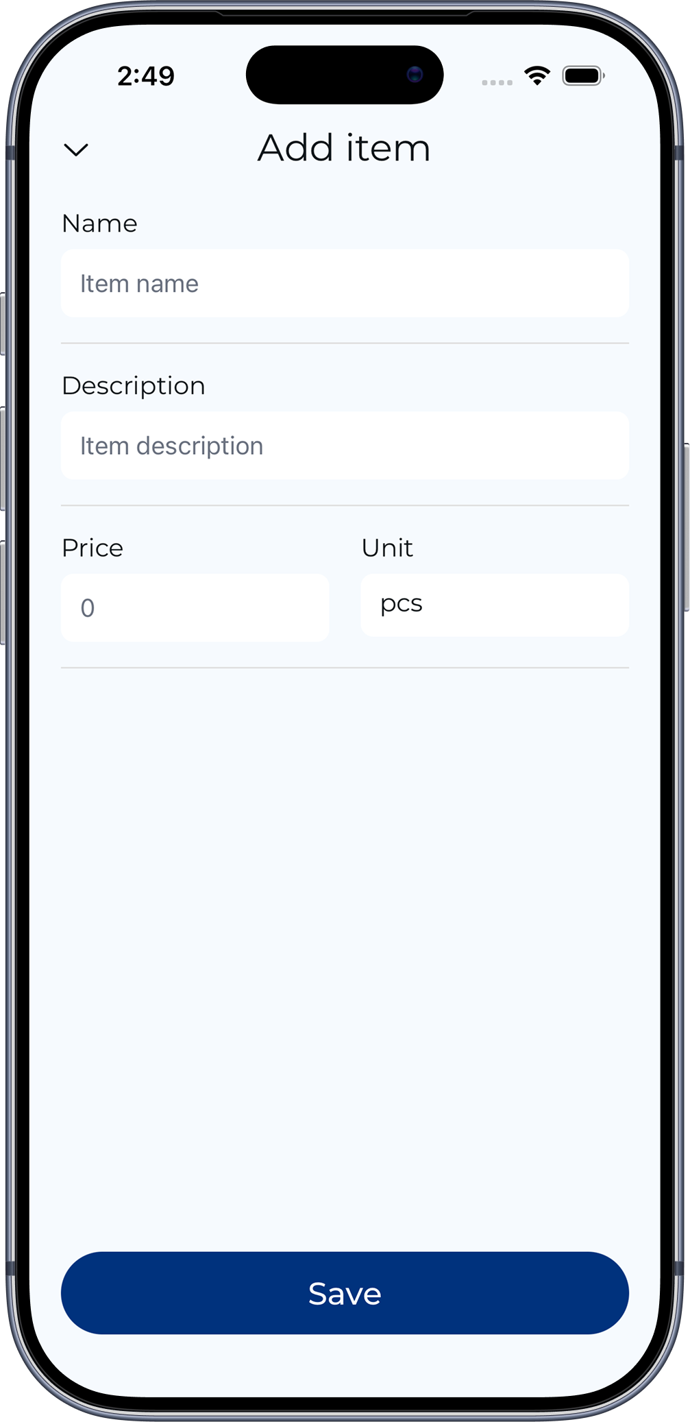 Add item screen