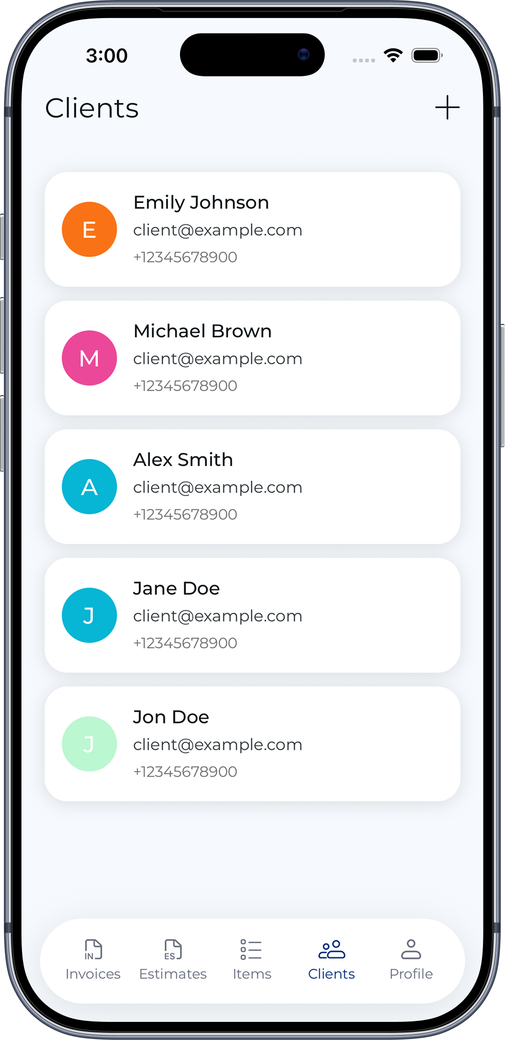 Clients management screen